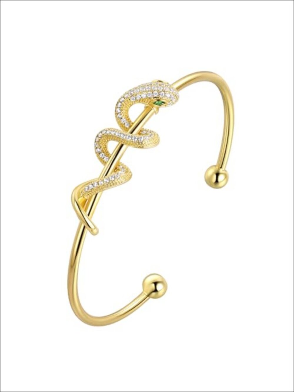18K Gold Plated Snake Cuff Bangle with Crystal Pave Adjustable Bracelet